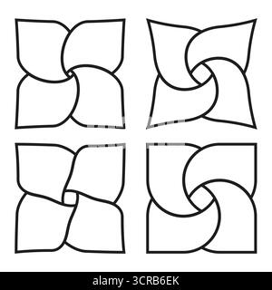 Symbol für geometrische Verwirbelung. Abstraktes Vektoremblem. Symmetrisches Liniendesign. Schwarzweißes Muster. EPS 10. Stock Vektor