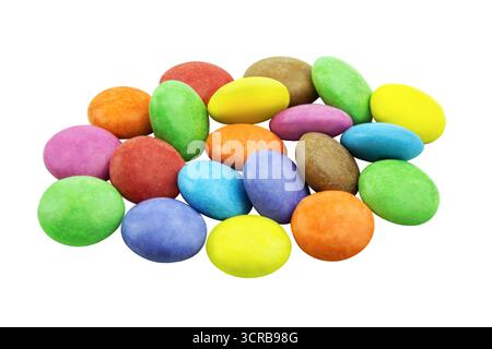 Buntes Schokoladenkonfekt isoliert auf weißem Hintergrund Stockfoto