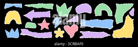 Bunte, zerrissene Papierformen in verschiedenen Farbtönen sorgen für eine auffällige Collage. Stock Vektor