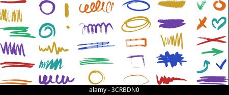 Kollektion mit kreidestrukturierten Unterstrichen, ideal für handgefertigte Designs. Stock Vektor