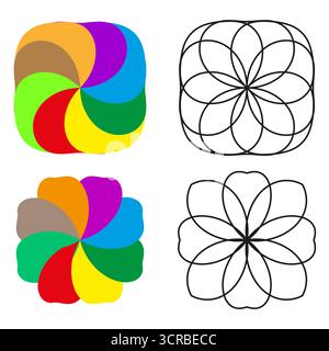 Abstrakte Blumensymbole. Bunte geometrische Symbole. Umrisslinie Vektorform-Kollektion. EPS 10. Stock Vektor