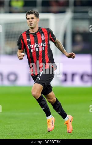 Christian Pulisic vom AC Milan während des Serie A Enilive Spiels zwischen AC Milan und SSC Napoli im Stadio Giuseppe Meazza am 28. September 2025 in Mailand. Stockfoto