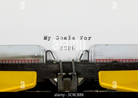 Meine Ziele für 2026 wurden auf einer alten Schreibmaschine geschrieben Stockfoto