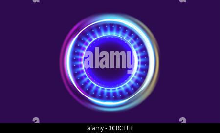 Magischer Portalring mit digitalen Hologrammeffekten und glühender Plasmaaura im Dunkeln Raum. Stock Vektor