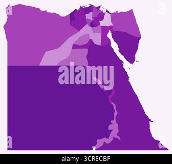 Karte von Ägypten mit Regionen. Nur eine einfache Ländergrenzkarte mit regionaler Aufteilung. Lila Farbpalette. Stock Vektor