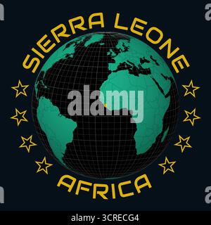 Sierra Leone auf Globe. Runder Text für Land und Kontinent. Länderansicht auf Weltkarte in der Farbpalette Black Emerald. Sierra Leone Form auf der Karte. Stock Vektor