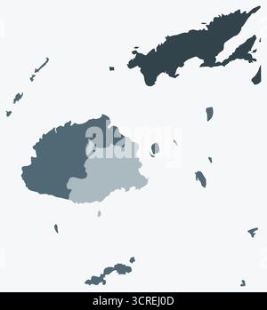 Karte von Fidschi mit Regionen. Nur eine einfache Ländergrenzkarte mit regionaler Aufteilung. Blau-graue Farbpalette. Stock Vektor