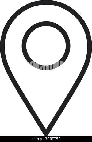PIN-Symbol für Kartenposition – Schwarzes GPS-Markierungssymbol für Navigations-Apps, Reiseführer, Geolokationsdienste, Routenplanung und digitale Karten Stock Vektor