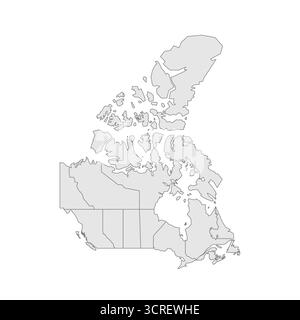 Politische Karte der Verwaltungsbereiche in Kanada – Provinzen und Territorien. Grau leerer Vektor bearbeitbare Karte EPS. Stock Vektor
