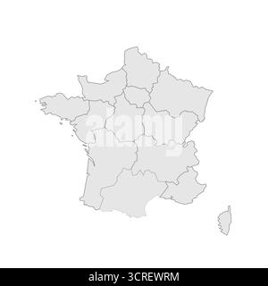 Frankreich politische Karte der Verwaltungsbereiche - Regionen. Grau leerer Vektor bearbeitbare Karte EPS. Stock Vektor