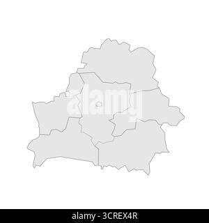 Weißrussland politische Karte der Verwaltungsbereiche - Regionen und eine autonome Stadt. Grau leerer Vektor bearbeitbare Karte EPS. Stock Vektor