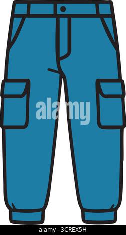 Eine robuste Allzweckhose mit seitlichen Cargotaschen, Gürtelschlaufen und einer modernen, schmal zulaufenden Passform Stock Vektor