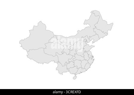 Politische Karte der Verwaltungsabteilungen in China – Provinzen, autonome Regionen und Gemeinden. Grau leerer Vektor bearbeitbare Karte EPS. Stock Vektor