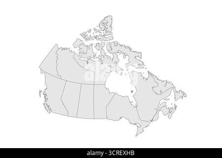 Politische Karte der Verwaltungsbereiche in Kanada – Provinzen und Territorien. Grau leerer Vektor bearbeitbare Karte EPS. Stock Vektor