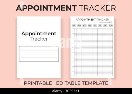 Eine Terminverfolgung-Vorlage, druckbares Tages- und Wochenzeitprotokoll, editierbarer Terminplanplanplanplaner, KDP Interior Stock Vektor