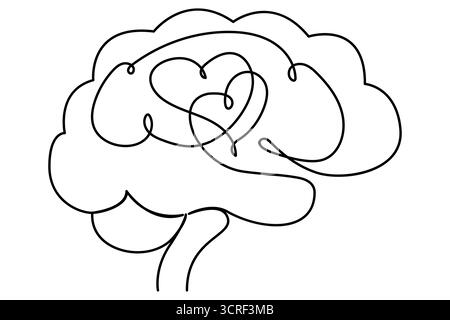 Menschliches Gehirn eine Linie zeichnet kontinuierlichen Vektor isoliert auf weißem minimalistischen Stil. Stock Vektor