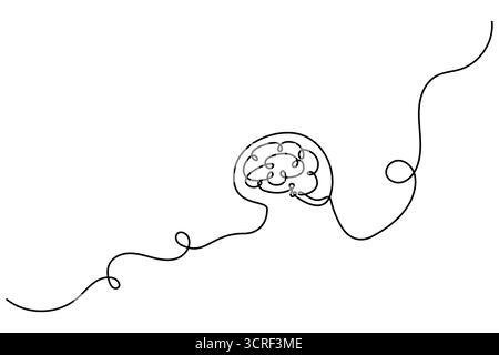 Menschliches Gehirn eine Linie zeichnet kontinuierlichen Vektor isoliert auf weißem minimalistischen Stil. Stock Vektor