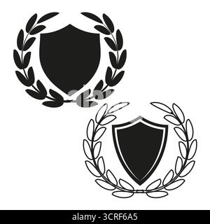 Lorbeerkranz-Symbole. Schildsymbolsatz. Victory Concept Illustration. Vector Awards Emblem. EPS 10. Stock Vektor