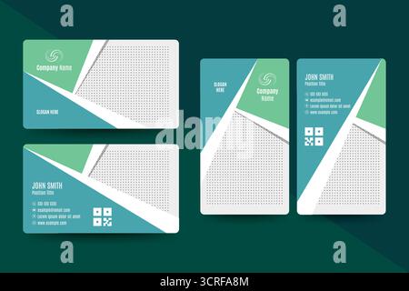 Moderne geometrische Visitenkarten-Layouts in Grün und Grau bieten ein professionelles Identitätsdesign für frisches, sauberes Corporate Branding. Stock Vektor