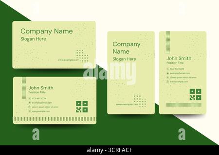 Ein sauberes, grünes Visitenkartenlayout mit modernem, minimalem Stil. Ideal für umweltfreundliche Marken, Corporate Identity und persönliche professionelle Karten. Stock Vektor