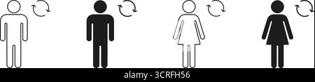 Symbolsatz Für Rotation Von Außengewinde Und Innengewinde. Kollektion Für Umriss Und Silhouette Von Geschlechterveränderungen, Transformation Und Identitätswechsel. Menschliche Figur Mit Stock Vektor