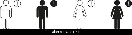 Alarmsymbole Für Männer Und Frauen Eingestellt. Sammlung Geschlechtsspezifischer Warn- Und Benachrichtigungssymbole. Ausrufezeichen Mit Männlichen Und Weiblichen Silhouetten Stock Vektor