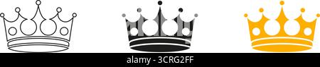 Kronensymbol Linie Und Durchgehend Schwarz Und Farbe Symbolsatz. Kontur- Und Silhouette-Symbol-Kollektion Für Könige, Führungspersönlichkeiten Und Autoritäten. Regal Und Stock Vektor