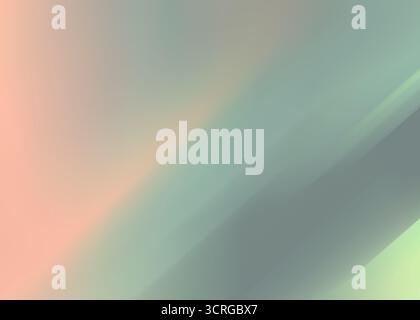 Pastellverlauf mit Grün, Pfirsich und weichem Blau, glatte diagonale Übergänge, matte Überlagerung, Minimalismus, sanfte Färbung, luftiger Effekt. Stockfoto