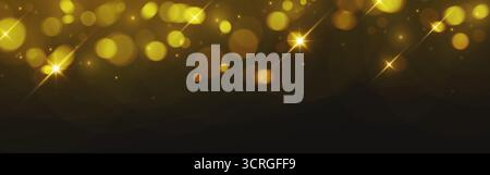 Eleganter Feiertagshintergrund mit goldenen Bokeh-Lichtern für festliches Design – funkelnde Sterne, warme kreisförmige Leuchten und weicher Fokus. Luxuriöse Feier mit schimmernden Partikeln für saisonale BG. Stock Vektor