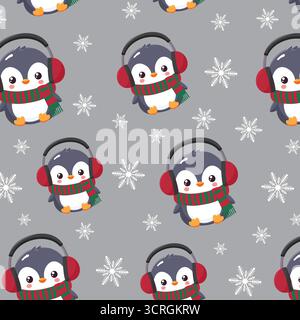 Baby Pinguin Nahtlose Muster Vektor Illustration. Stock Vektor