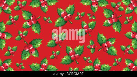 Festliche Stechpalmenblätter und Beeren Hintergrund Vektor. Stock Vektor