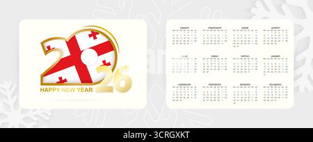 Horizontaler Taschenkalender 2026 in georgischer Sprache. Neujahrssymbol 2026 mit Flagge von Georgien. Vektorkalender. Stock Vektor