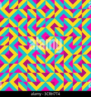 Zufällige Diagonalpartikel, bunte Zickzack-, Diamanten- und optische Illusion, nahtloses geometrisches Vektormuster. Auffälliger abstrakter Hintergrund, fabr Stock Vektor