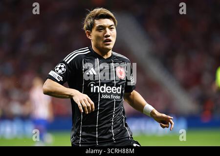 Ritsu Doan (Frankfurt), 30. SEPTEMBER 2025 - Fußball / Fußball : UEFA Champions League Phase Spiel Tag 2 zwischen Club Atletico de Madrid - Eintracht Frankfurt im Estadio Metropolitano in Madrid, Spanien. (Foto: Mutsu Kawamori/AFLO) Stockfoto