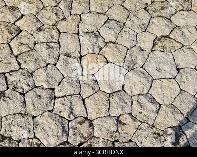 Unregelmäßige Kalksteinwände, die in der Bau- und Architekturindustrie verwendet werden Stockfoto