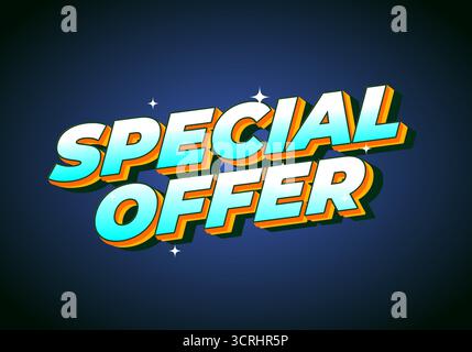 Ein lebendiges Grafikdesign mit den Worten „Special Offer“ in auffälliger, farbenfroher Typografie. Der Hintergrund ist dunkel, was die hellen Farben des te unterstreicht Stock Vektor