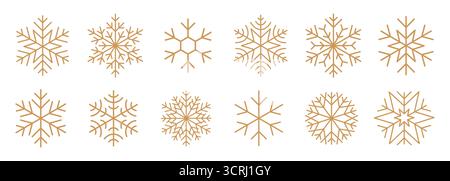 Goldenes Schneeflocken-Set, goldene Schneeflocken-Vektor-Icons-Kollektion Stock Vektor