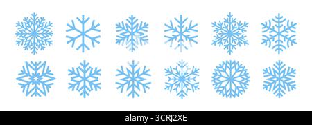 Schneeflocken-Kollektion, blaue Schneeflocken-Vektor-Symbole gesetzt Stock Vektor
