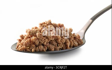 Löffel Hackfleisch/Faschiertes, gemahlenes Rindfleisch, isoliert auf weißem Hintergrund Stockfoto