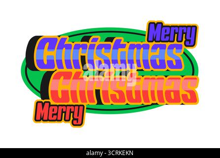 Frohe Weihnachten Y2K grooviger Aufkleber oder Symbol. Frohe Winterfeiertage festlicher grooviger Aufkleber, Happy Christmas Feier Retro Y2K Vektor Patch. Neujahrs-Vintage-Label mit funky farbenfroher Typografie Stock Vektor