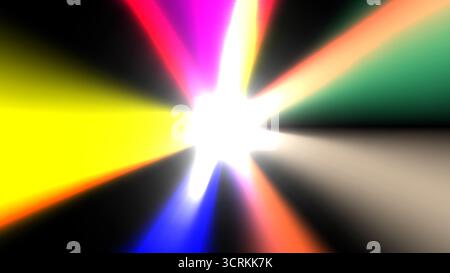 Leuchtende, mehrfarbige Lichtstrahlen brechen aus der Mitte und erzeugen einen dynamischen abstrakten Hintergrund, Vektorillustration Stock Vektor