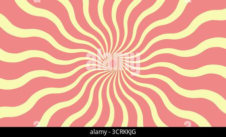 Lebendige abstrakte Sonnenspirale mit gewellten Retro-Linien in Pastellgelb und Korallen, ideal für Vintage- oder psychedelische Designs, Vektor-Illustration Stock Vektor