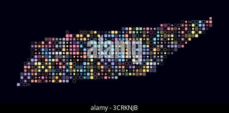 Tennessee, Form des Staates, gebaut aus farbigen Zellen. Digitale Karte von Tennessee auf dunklem Hintergrund. Kleine abgerundete quadratische Blöcke. Stock Vektor