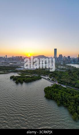 Luftaufnahmen des Talentparks Shenzhen Bay No.1 im Bezirk Nanshan, Stadt Shenzhen, Provinz Guangdong Stockfoto