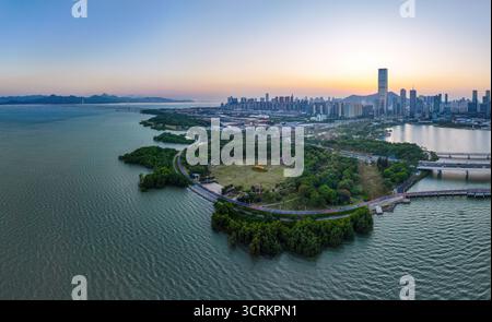 Luftaufnahmen des Talentparks Shenzhen Bay No.1 im Bezirk Nanshan, Stadt Shenzhen, Provinz Guangdong Stockfoto