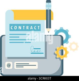 Vereinbarung über Zusammenarbeit per E-Mail, Unterzeichnung der Online-Vereinbarung Stock Vektor