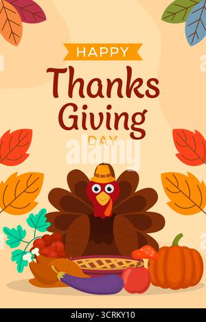 Happy Thanksgiving Day Poster Illustration in flachem Design Stock Vektor