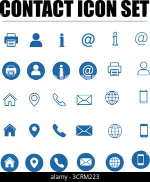 Kontaktsymbolgruppe – Websymbole Für Linien- Und Volltonadressen, Standort, Telefon, E-Mail Und Nachrichten Stock Vektor