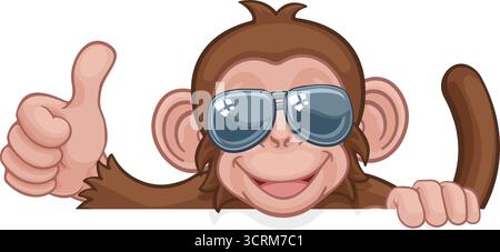 Monkey Sonnenbrille Cartoon Tier Daumen nach oben Anmelden Stock Vektor