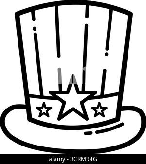 Amerikanischer Onkel sam Hut mit Sternen Linie Vektor Symbol Stock Vektor